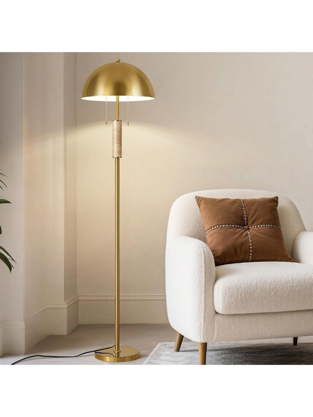 Stylish 62" Modern Floor Lamp - Mid Century Gold, Foot Switch, Unique Decor for